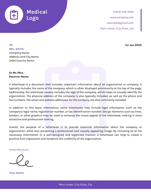 White And Purple Minimalist Medical Letterhead Template
