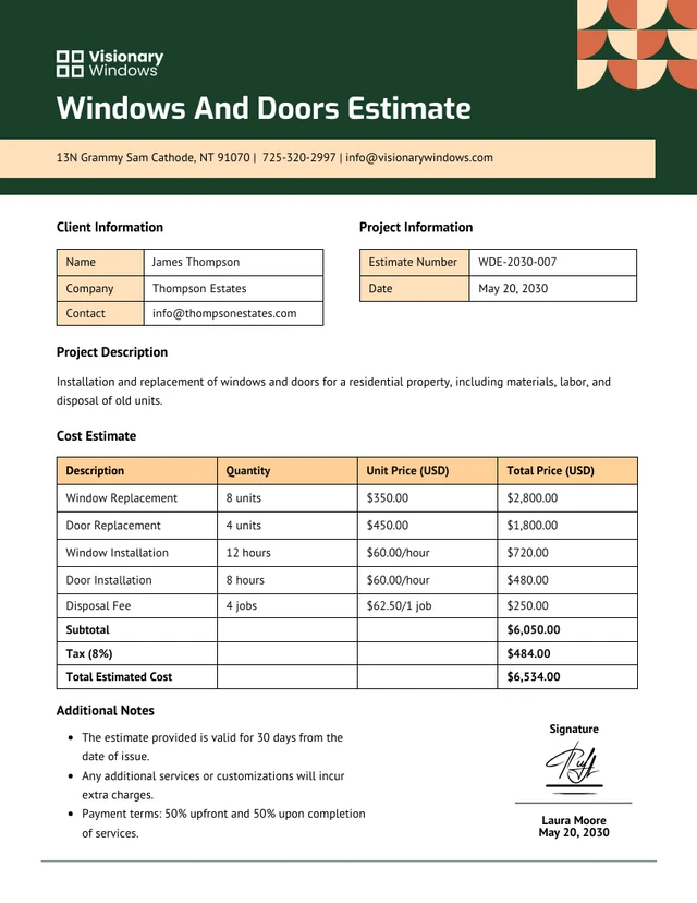 Windows And Doors Estimate Template