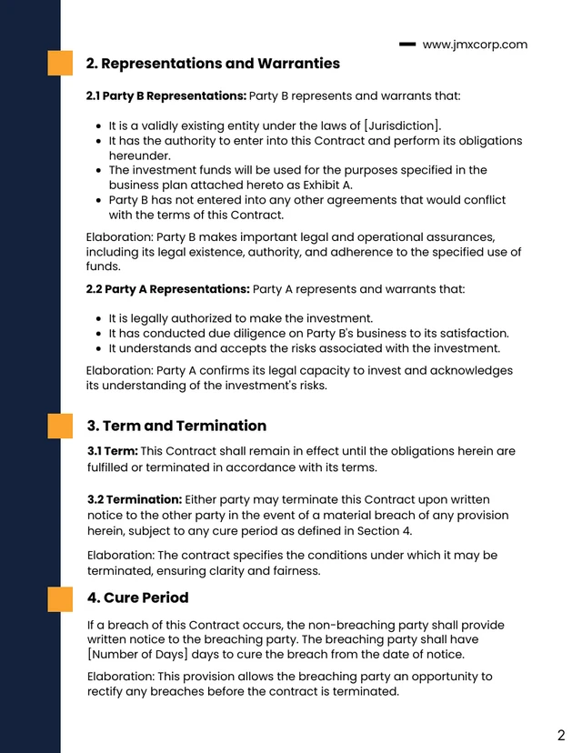 Yellow and Navy Blue Investor Contract - Page 2