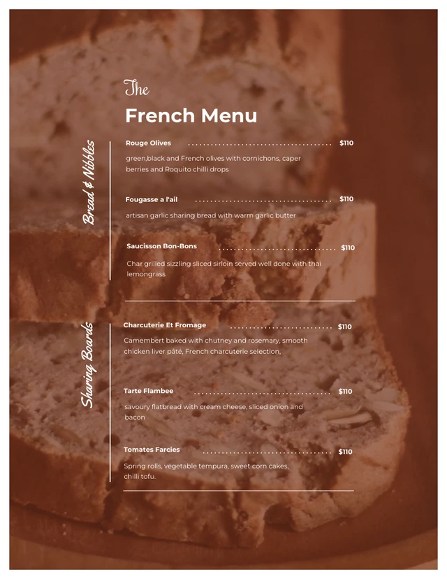 Dark Brown Minimalist Photo French Menu Template