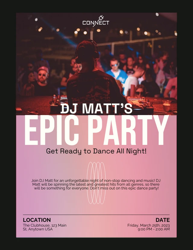 Balck and Pink Gradient DJ Party Poster Template
