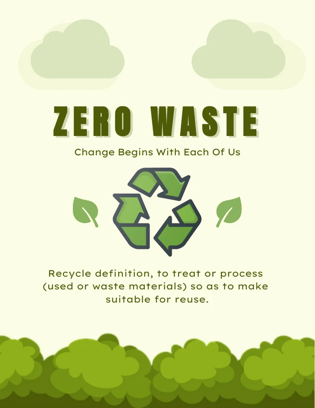 Light Yellow Modern Illustration Zero Waste Recycling Poster Template