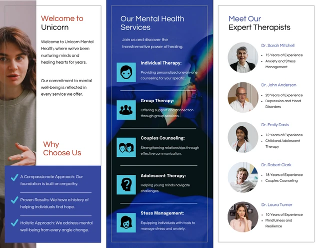 Elegance Modern Red and Blue Mental Health Tri-fold brochure - Page 2