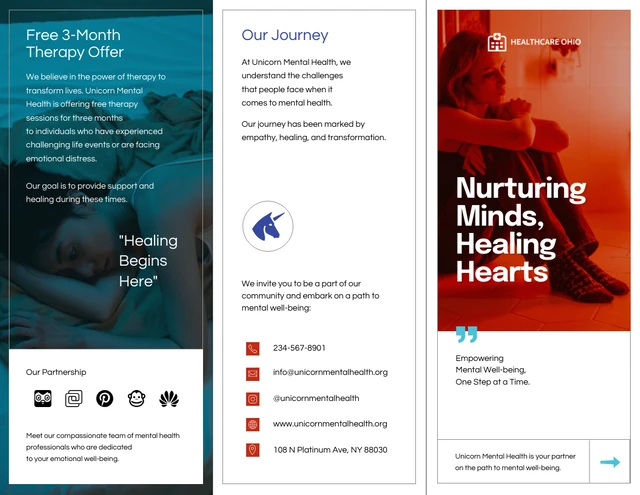 Elegance Modern Red and Blue Mental Health Tri-fold brochure - Page 1