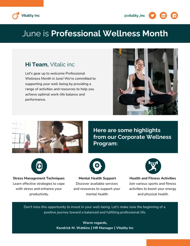 Professional Wellness Month: Corporate Well-Being Program Email Newsletter Template