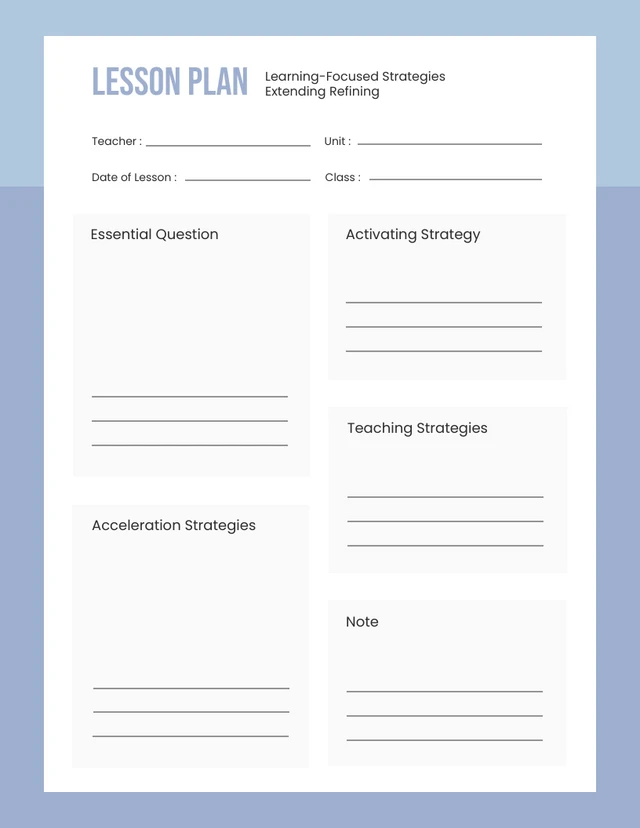 Blue Minimalist Lesson Plan Template