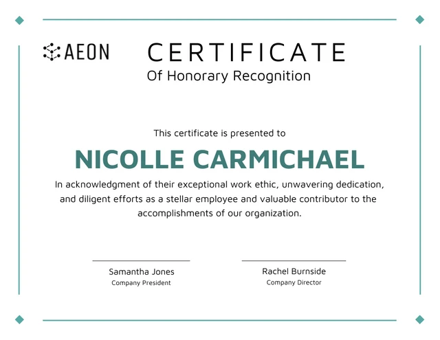 Customizable Company Recognition Certificate Template