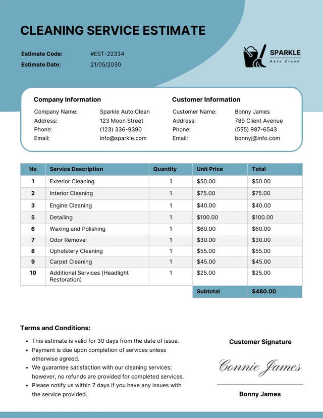 Cleaning Service Estimate Template