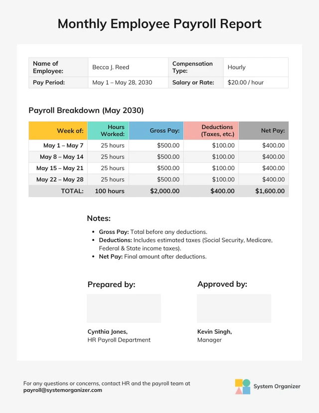 Employee Payroll Summary Report Template