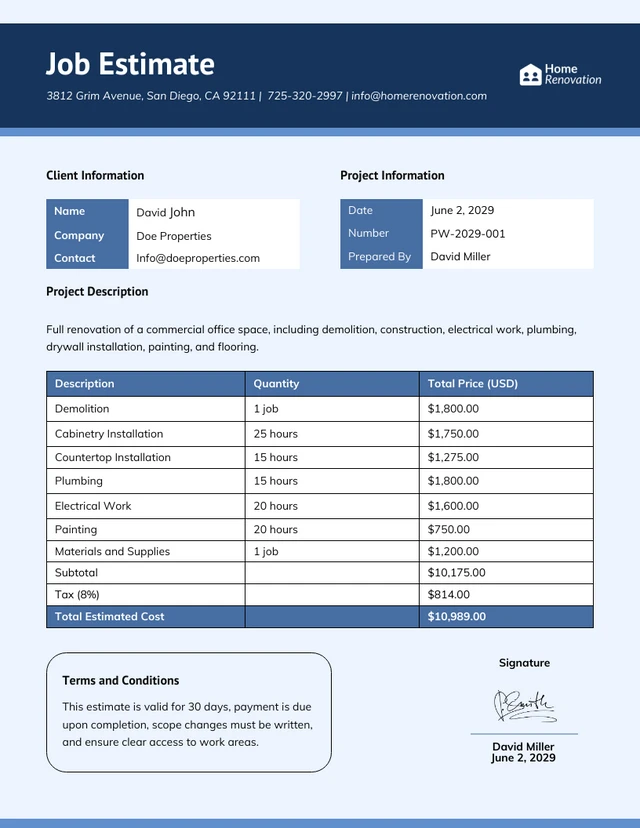 Job Estimate Template