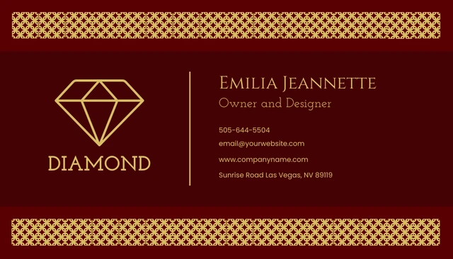 Luxurious Maroon and Gold Jewelry Business Card - Page 1