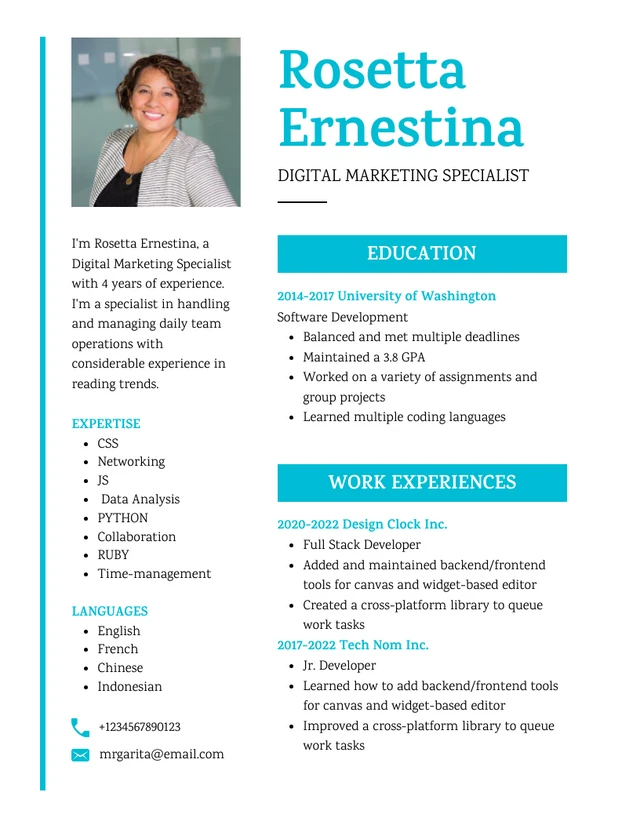 White And Light Blue Simple IT Professional Resume Template
