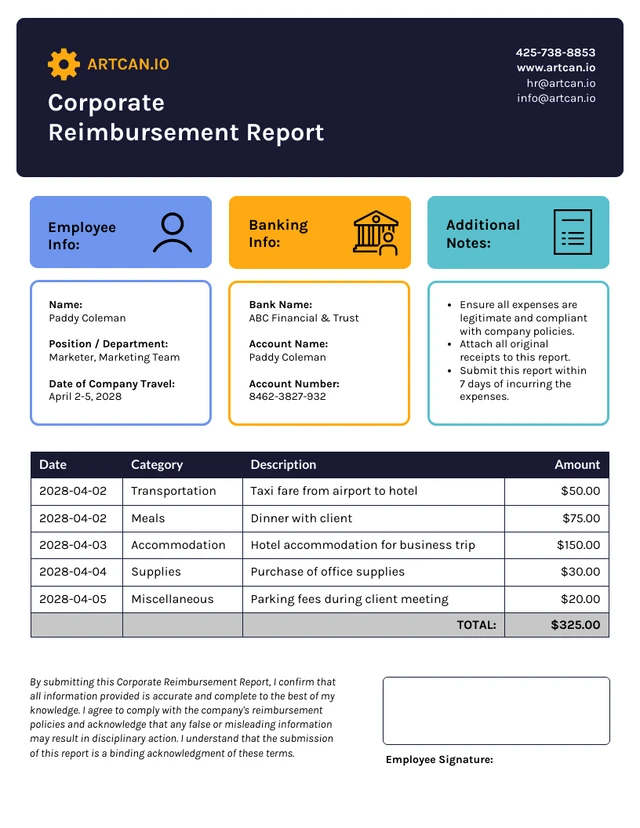 Reimbursement Report Template