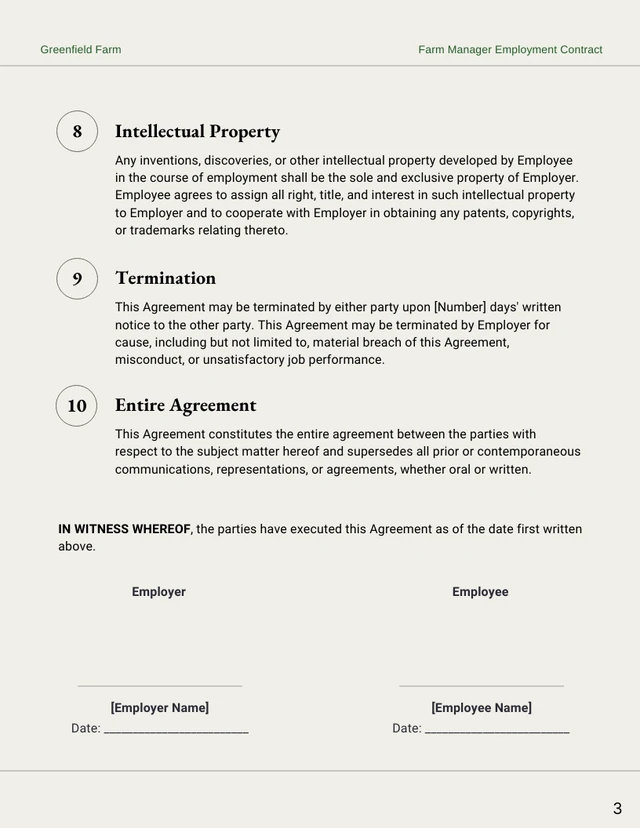 Farm Manager Employment Contract Template - Page 3