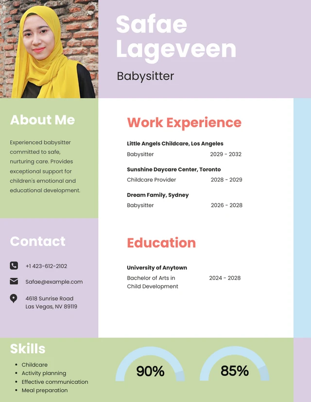 Light Colorful Babysitter Resume Template