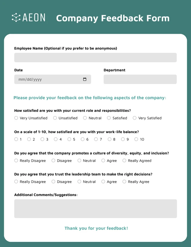 Customizable Company Feedback Form Template