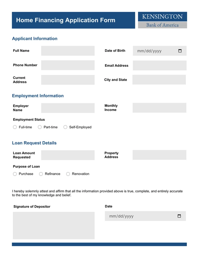 Simple Blue And White Banking Form Template