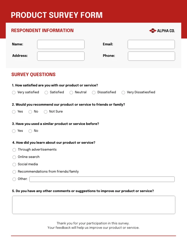 Red and Gray Minimalist Survey Form Template