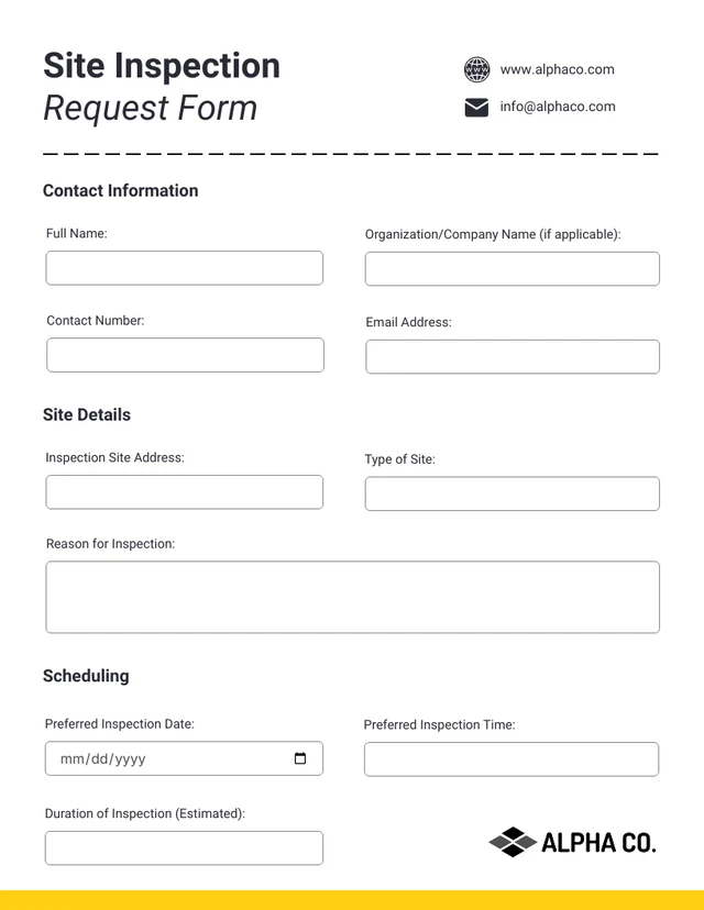 Clean Minimalist White and Yellow Construction Form Template