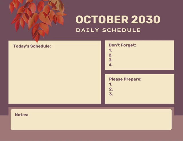 Dark Purple Simple Floral October Daily Schedule Template