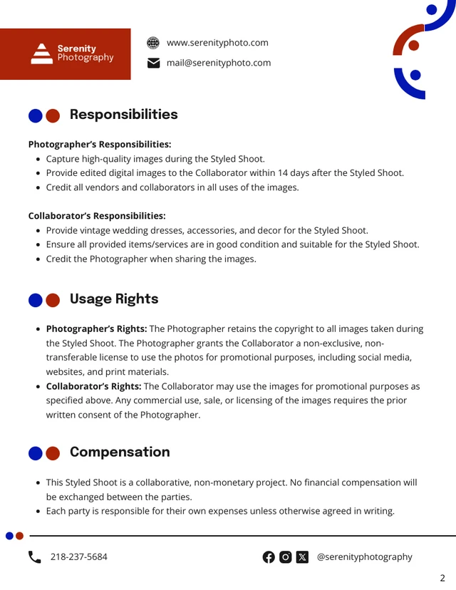 Styled Shoot Contract Template - Page 2