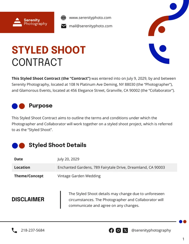 Styled Shoot Contract Template - Page 1