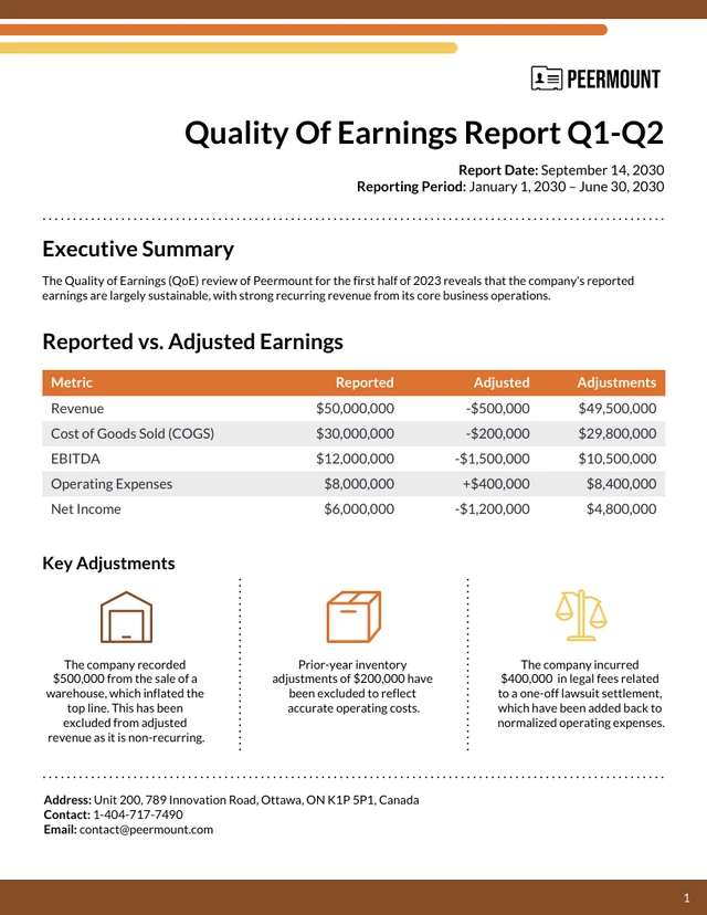 Quality Of Earnings Report Template - Page 1