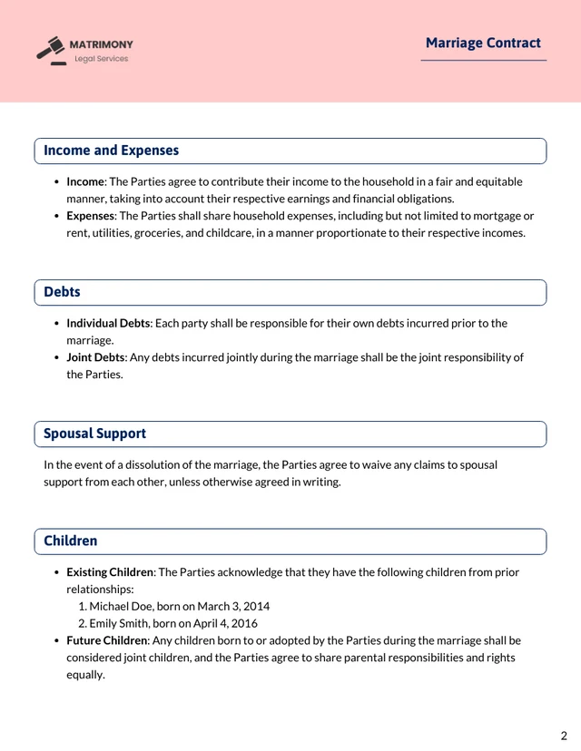 Marriage Contract Template - Page 2