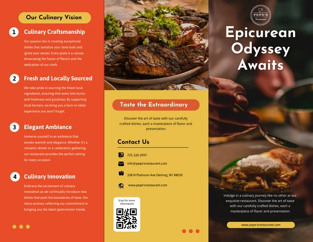 Simple Yellow and Orange Restaurant Tri-fold Brochure - Page 1