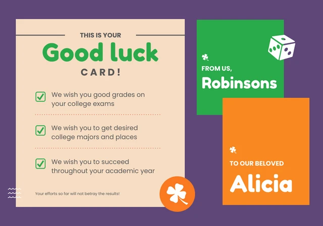 Green, Orange and Cream Good Luck Card with Wishes Template
