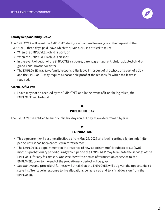 Retail Employment Contract Template - Page 4