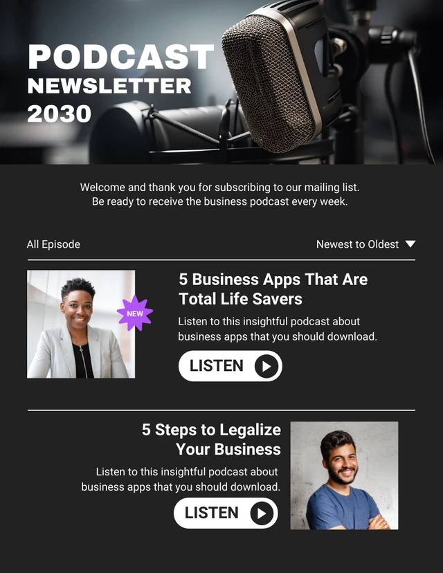 Black Modern Simple Podcast Email Newsletter