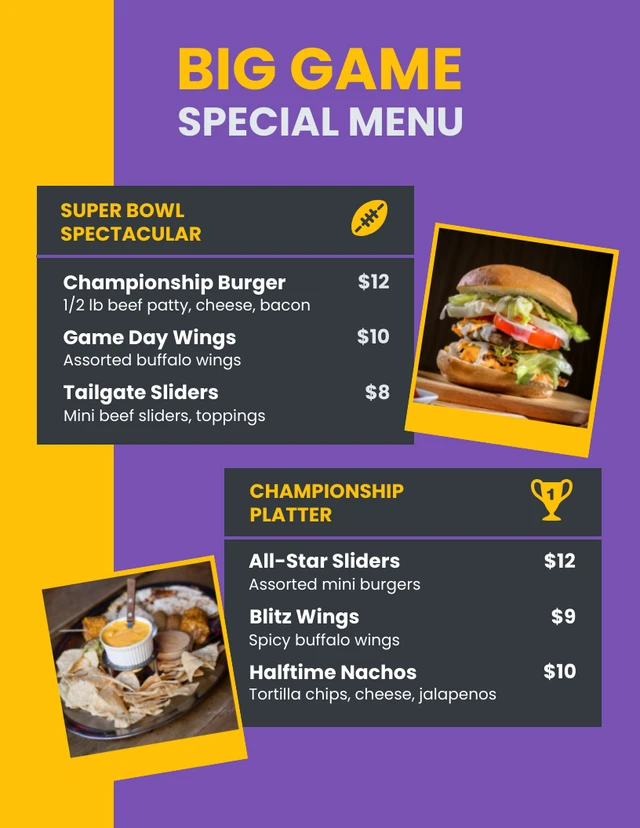 Purple Gold Football Menu Template