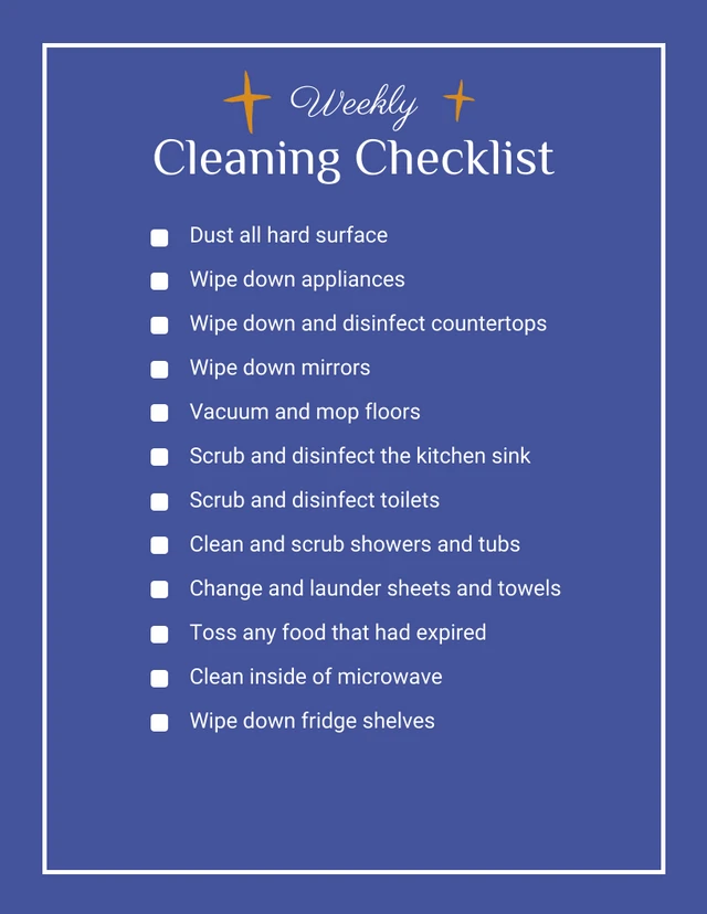 Blue Minimalist Weekly Cleaning Checklist Template