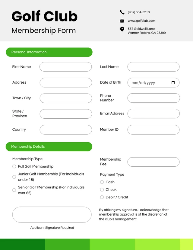 Neon Green Minimalist Membership Form Template