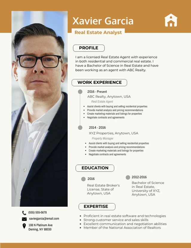 Beige And Brown Professional Real Estate Resume Template
