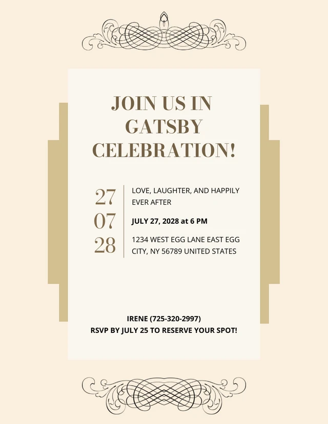 Elegant Gold And Cream Gatsby Invitation Template