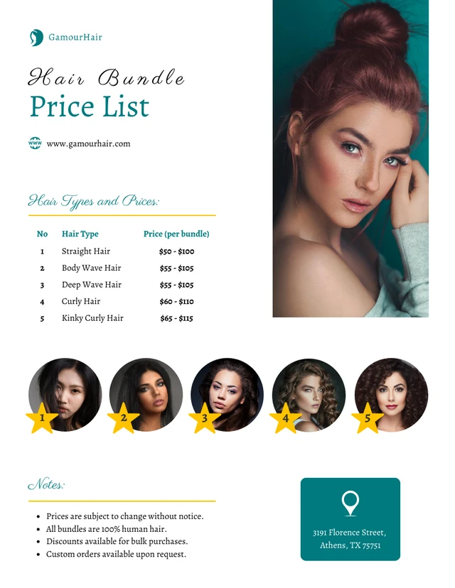 Hair Bundle Price List Template