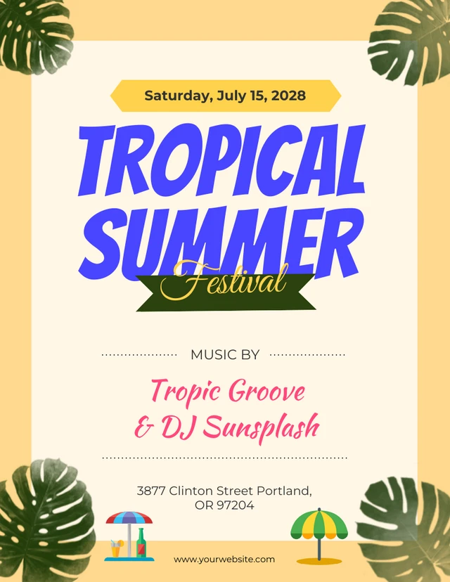 Yellow Tropical Summer Festival Poster Template
