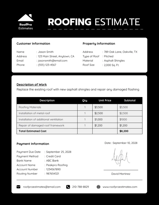 Black and White Roof Estimate Template