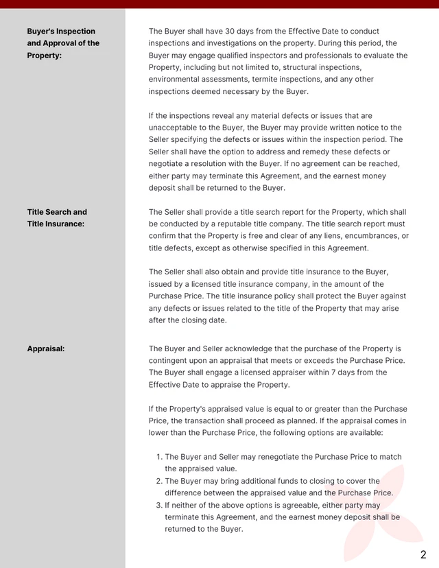 Modern Clean Burgundy Purchase and Sale Agreement Contracts - Page 2