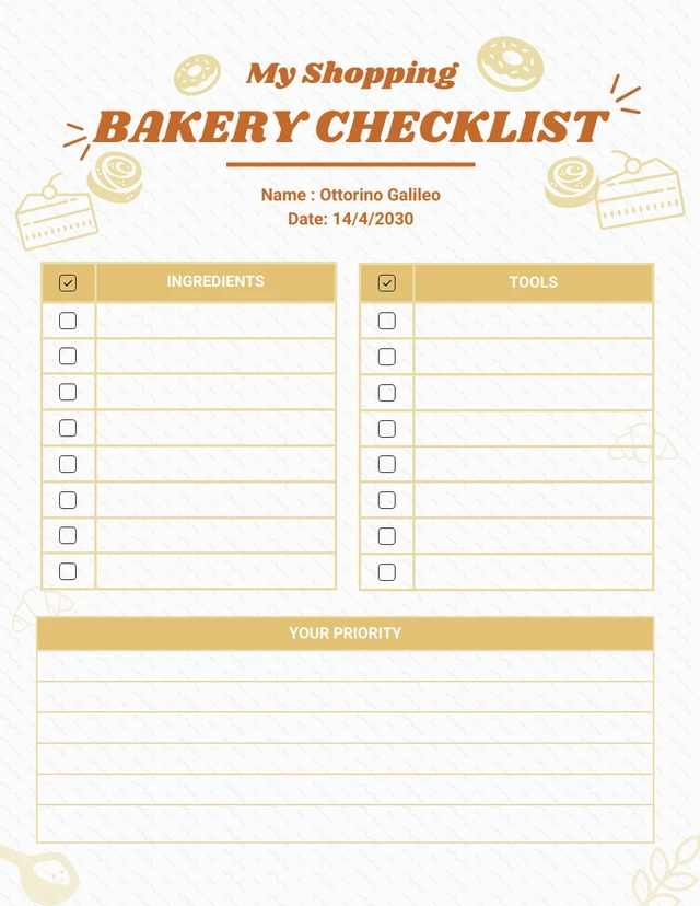 Light Yellow And Brown Modern Food Illustration Shopping Bakery Checklist