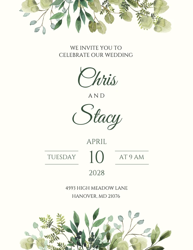 Light Green Leaf Wedding Reception Template
