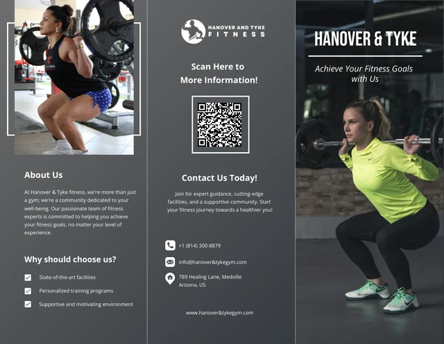 Black and Grey Gym Tri Fold Brochure - Page 1