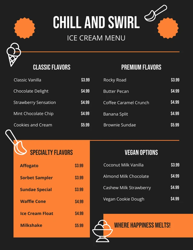 Orange White Black Ice Cream Menu Template