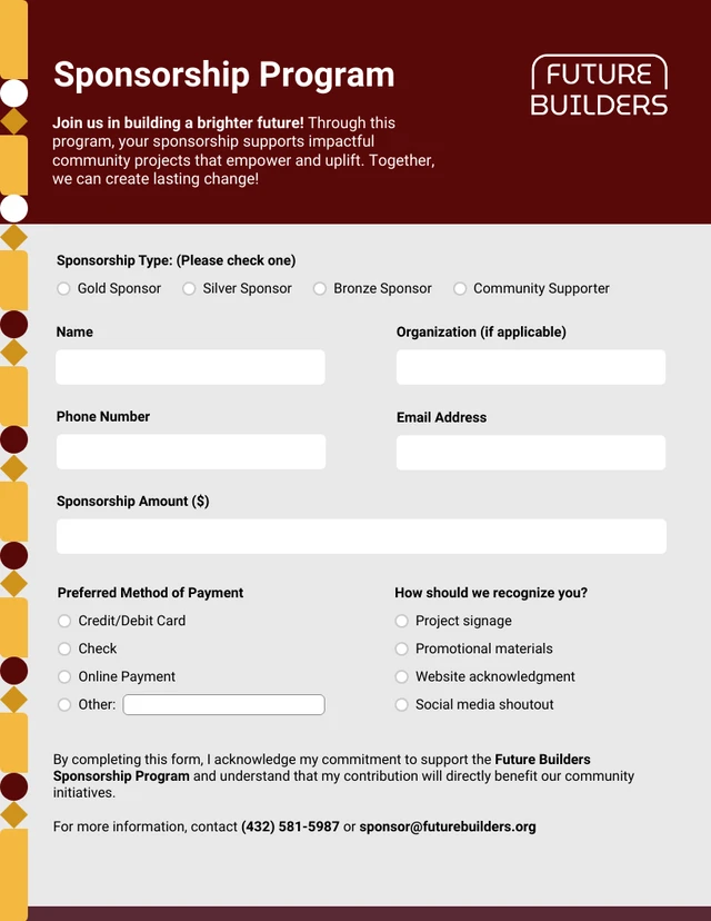 White and Maroon Abstract Sponsor Form Template