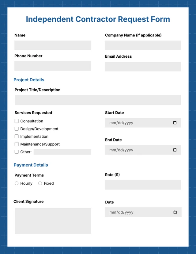 Simple Blue and Gray Contractor Forms Template