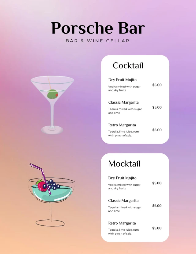 Gradient Modern Bar Menu Template