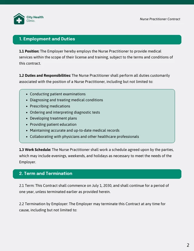 Nurse Practitioner Contract Template - Page 2