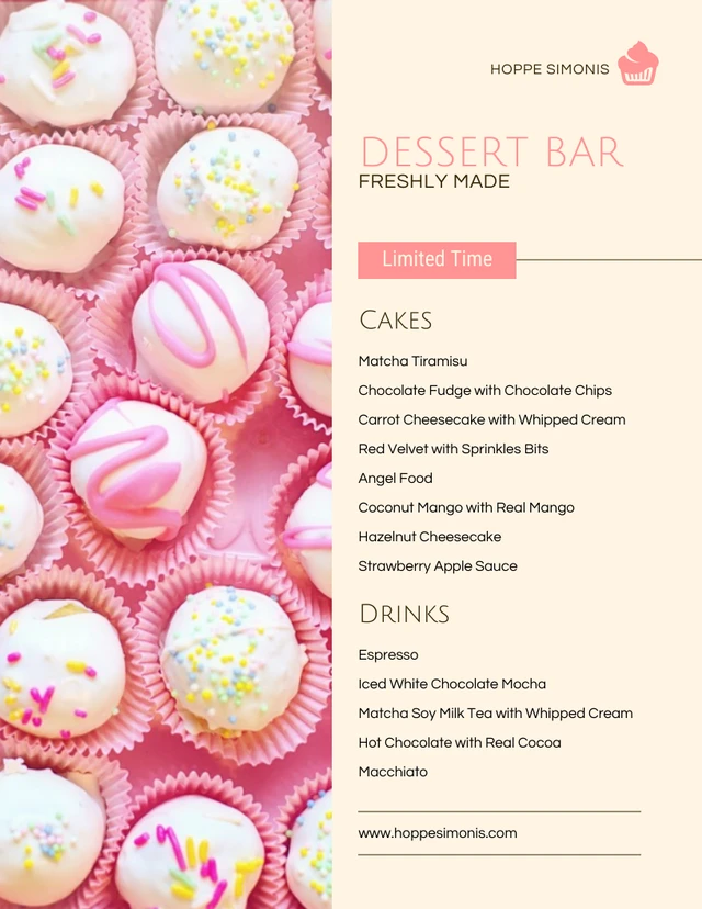 Light Yellow And Pink Cute Photo Dessert Cafe Menu Template